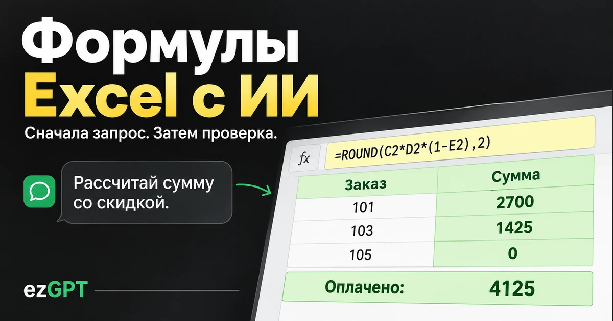 Как написать формулу Excel с нейросетью и проверить расчёт